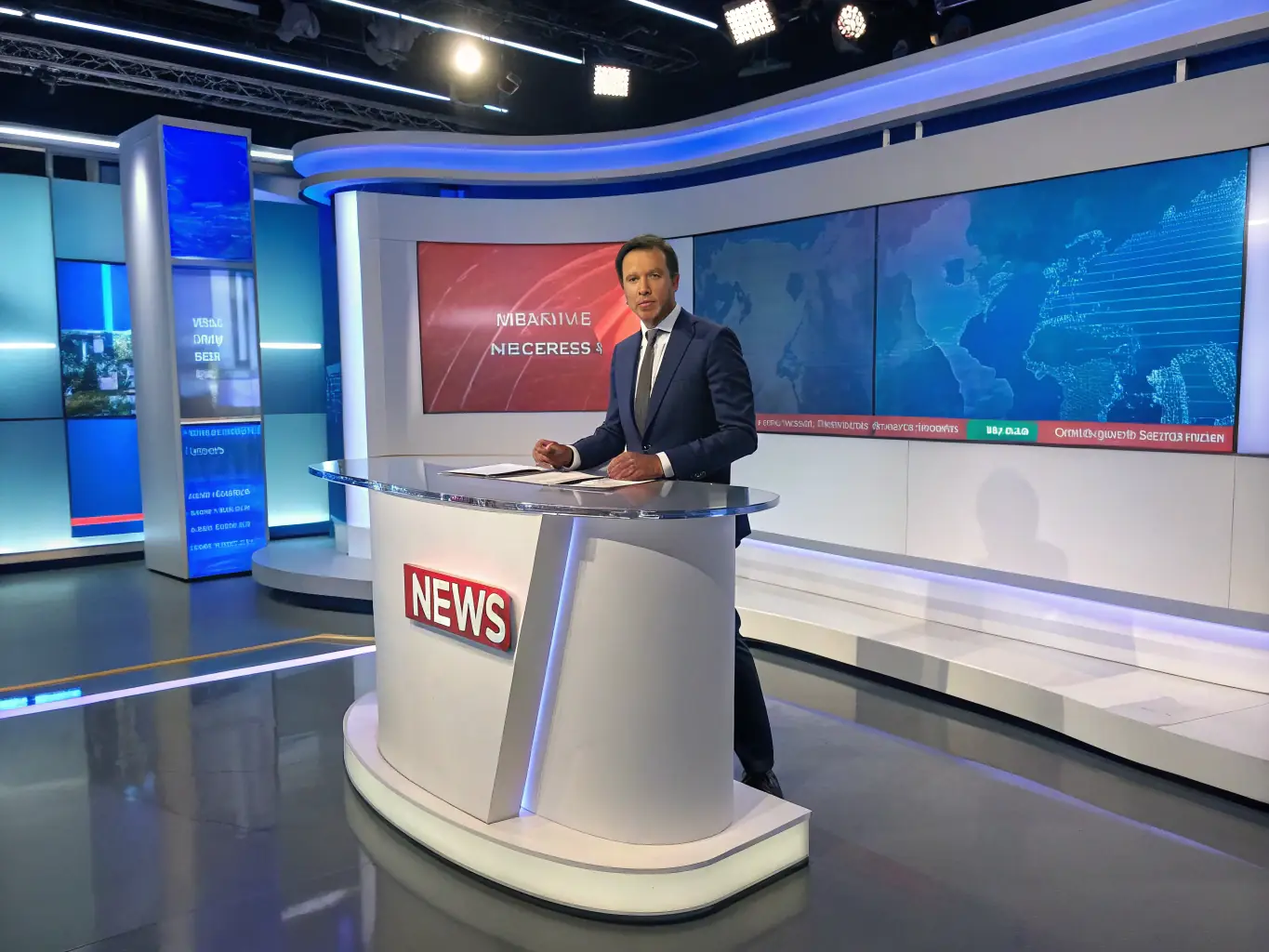 A dynamic image of a Televisa news anchor reporting live from the studio, emphasizing the network's commitment to delivering timely and accurate news coverage.
