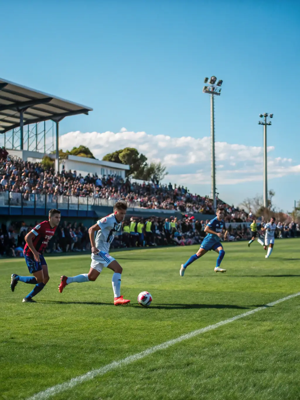 A dynamic image featuring highlights from a Televisa sports broadcast, showing a thrilling moment from a soccer match with cheering fans in the stadium.